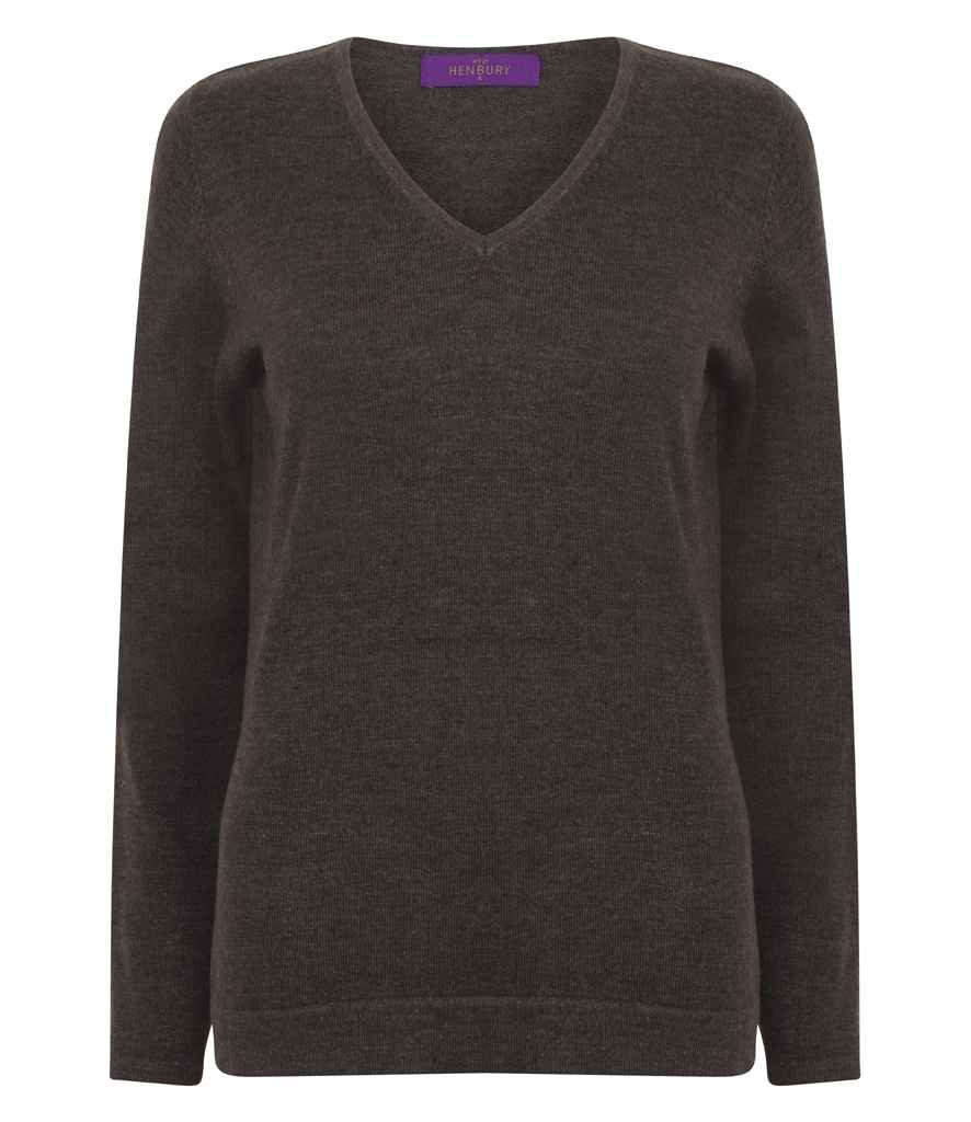 Henbury - Ladies Lightweight Cotton Acrylic V Neck Sweater - H721 BLK XXS