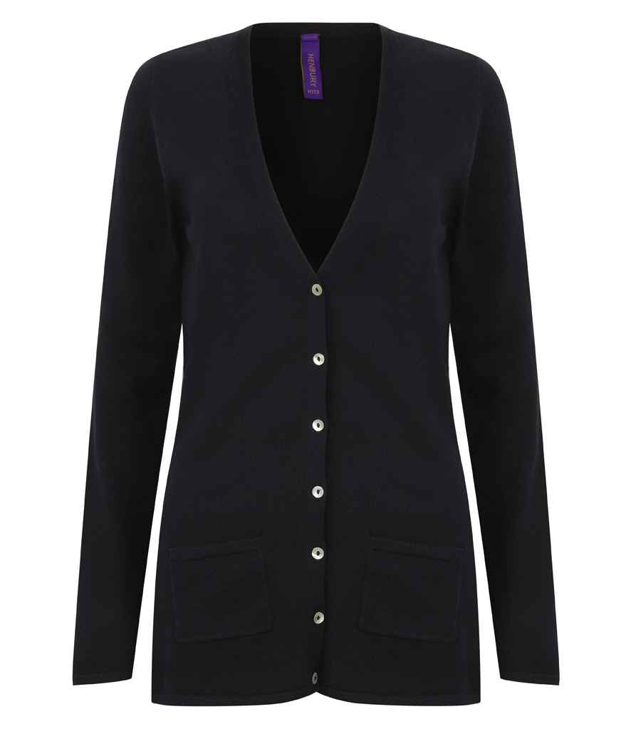 Henbury - Ladies Cotton Acrylic V Neck Cardigan - H723 NAV XXS