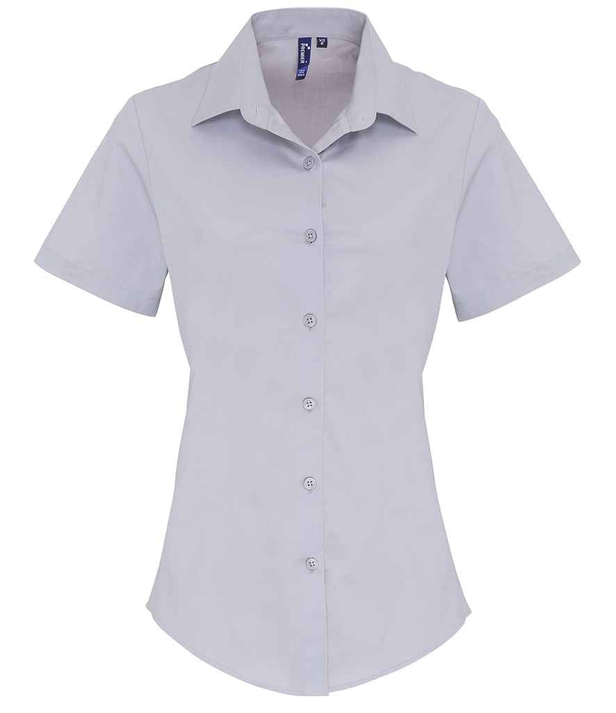 Premier - Ladies Short Sleeve Stretch Fit Poplin Shirt - PR346 SIL XS