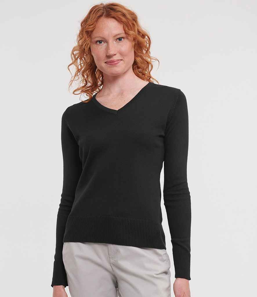 Russell Collection - Ladies Cotton Acrylic V Neck Sweater