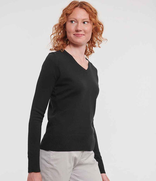 Russell Collection - Ladies Cotton Acrylic V Neck Sweater - Pierre Francis