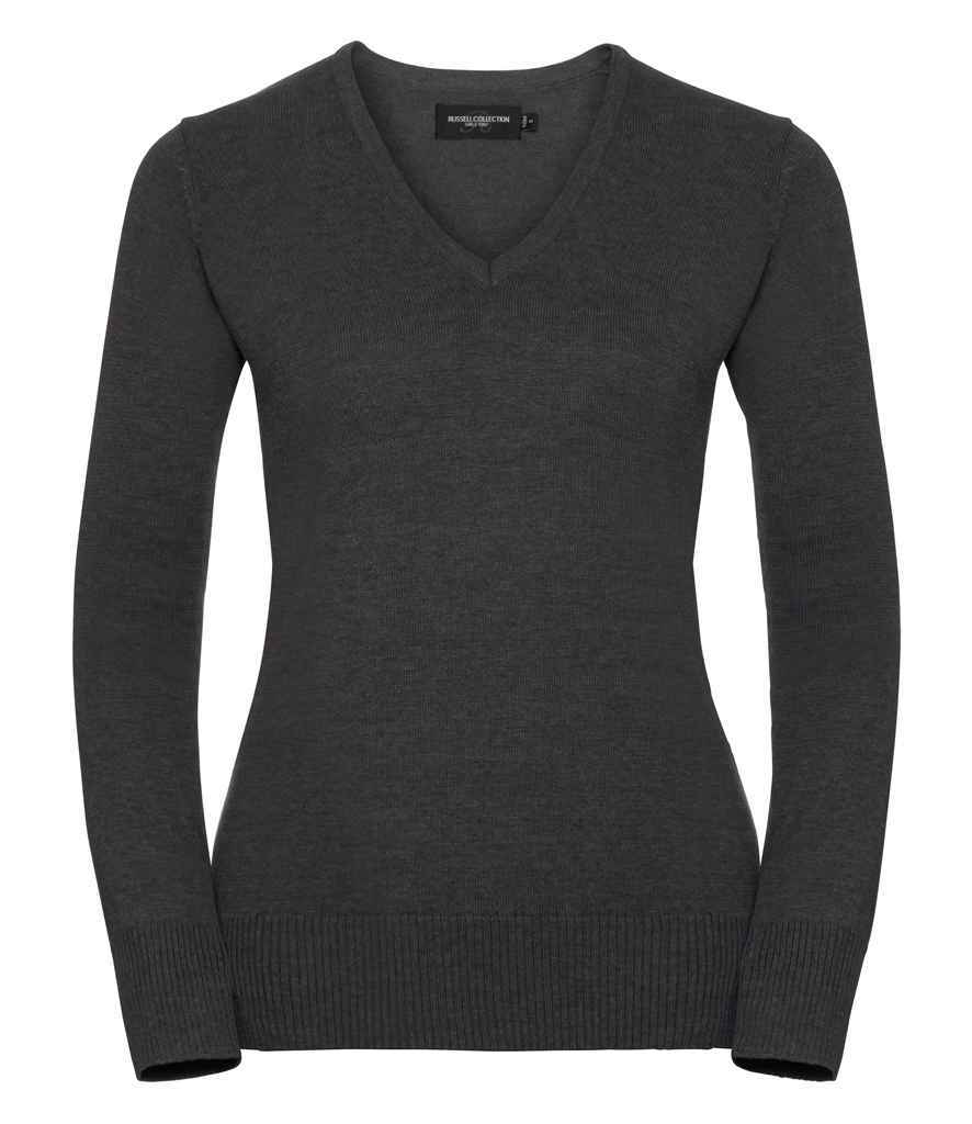 Russell Collection - Ladies Cotton Acrylic V Neck Sweater - 710F BLK XXS