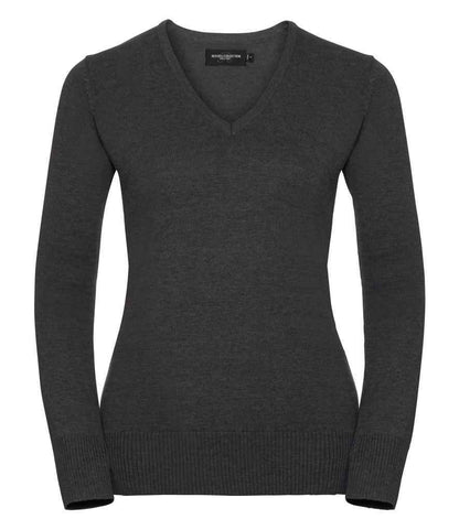 Russell Collection - Ladies Cotton Acrylic V Neck Sweater - 710F BLK XXS