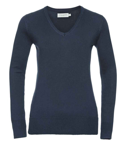 Russell Collection - Ladies Cotton Acrylic V Neck Sweater - 710F BLK XXS