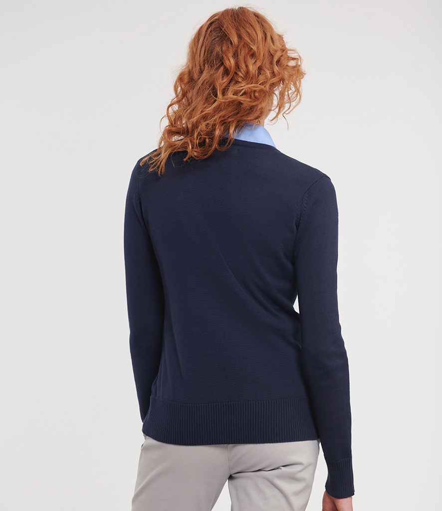 Russell Collection - Ladies Cotton Acrylic V Neck Sweater - 710F FNA XXS