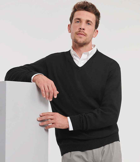 Russell Athletic Collection - Cotton Acrylic V Neck Sweater - 710M BLK XXS