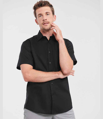 Russell Collection - Short Sleeve Tailored Oxford Shirt - 923M BLK 14.5