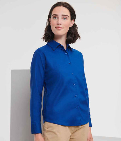 Russell Athletic Collection - Ladies Long Sleeve Easy Care Oxford Shirt - 932F BRO XS