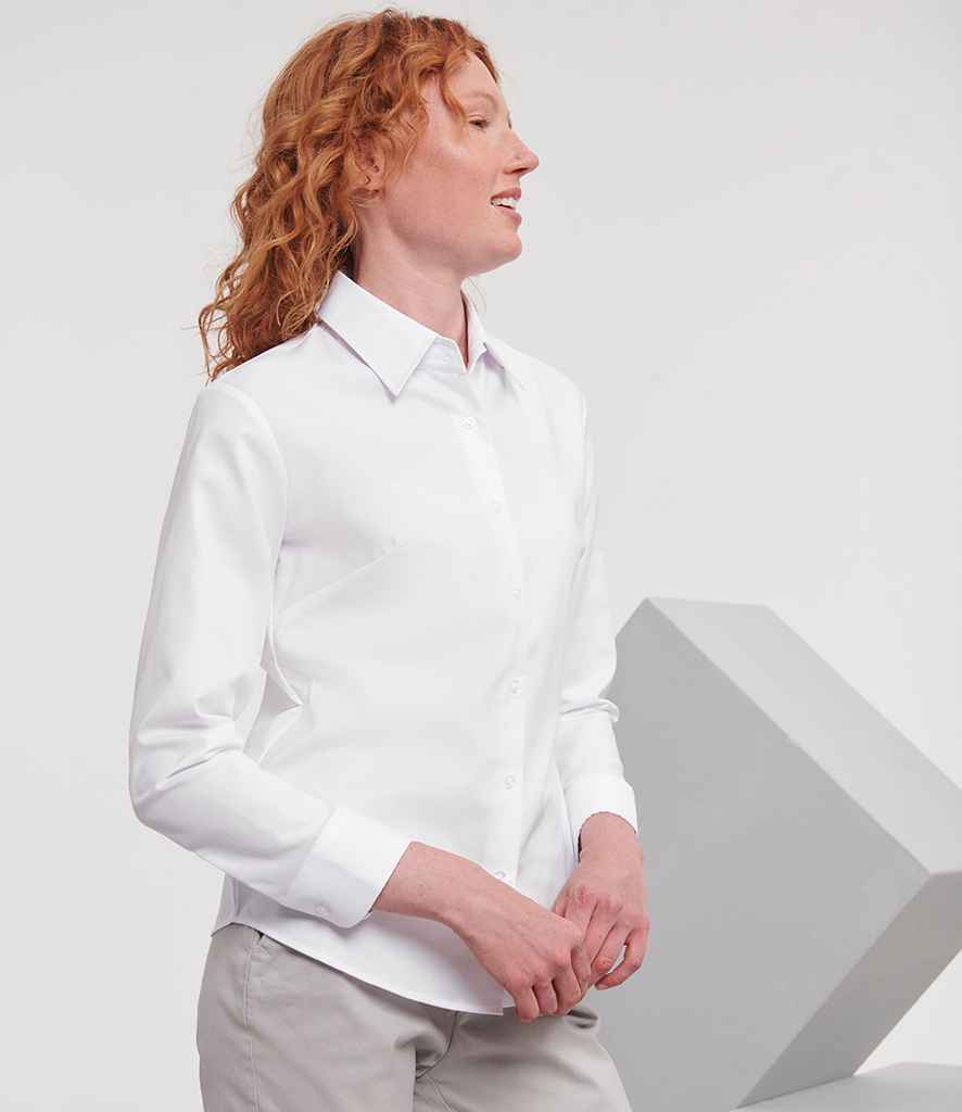Russell Athletic Collection - Ladies Long Sleeve Easy Care Oxford Shirt - 932F WHI XS