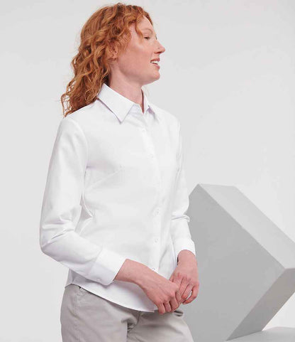 Russell Athletic Collection - Ladies Long Sleeve Easy Care Oxford Shirt - 932F WHI XS