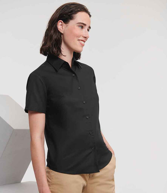 Russell Collection - Ladies Short Sleeve Easy Care Oxford Shirt - 933F BLK XS
