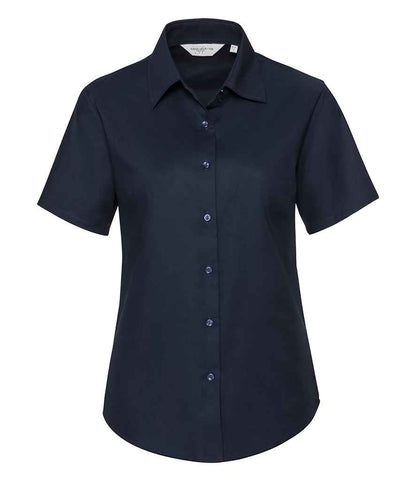 Russell Collection - Ladies Short Sleeve Easy Care Oxford Shirt - 933F BLK XS