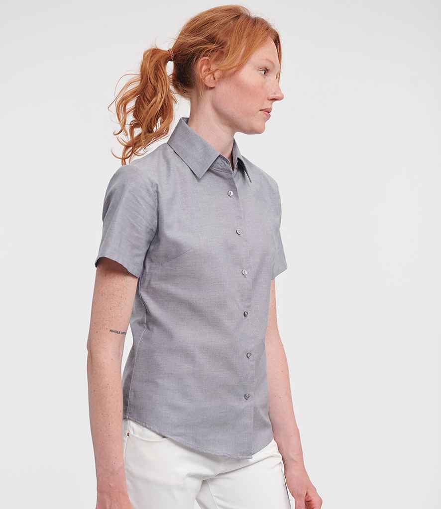 Russell Collection - Ladies Short Sleeve Easy Care Oxford Shirt - 933F SIL XS