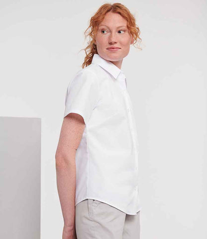 Russell Collection - Ladies Short Sleeve Easy Care Oxford Shirt - 933F WHI XS