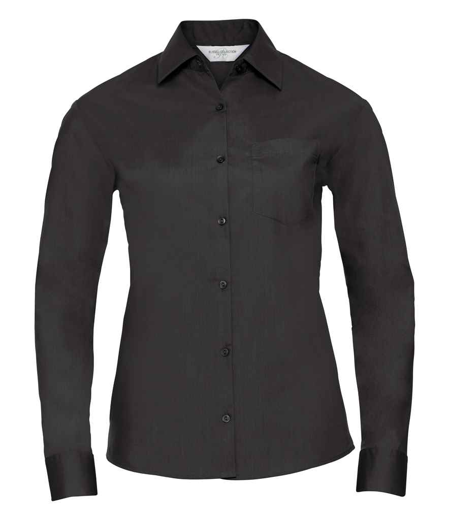 Russell Collection - Ladies Long Sleeve Easy Care Poplin Shirt - 934F BLK XS