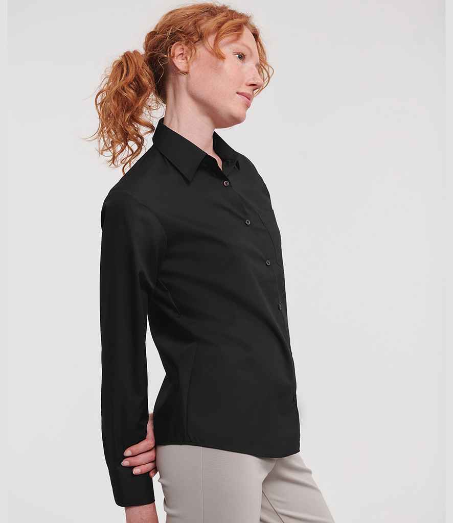 Russell Collection - Ladies Long Sleeve Easy Care Poplin Shirt - 934F BLK XS