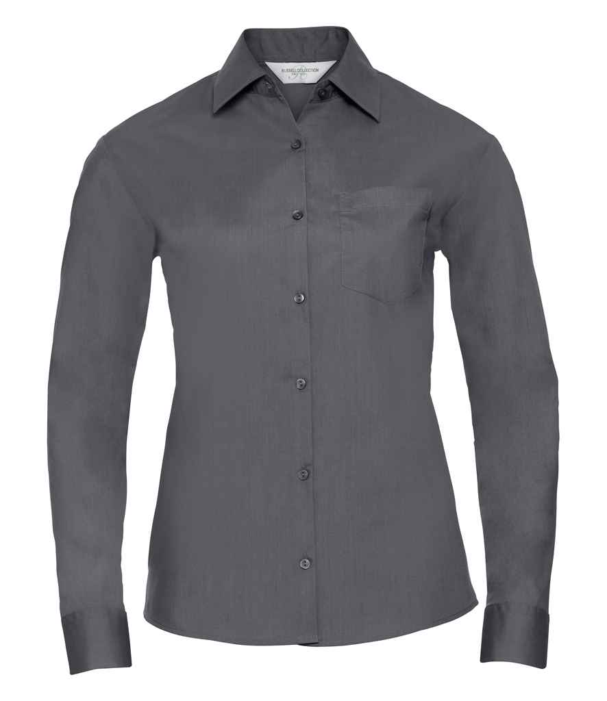 Russell Collection - Ladies Long Sleeve Easy Care Poplin Shirt - 934F BLK XS
