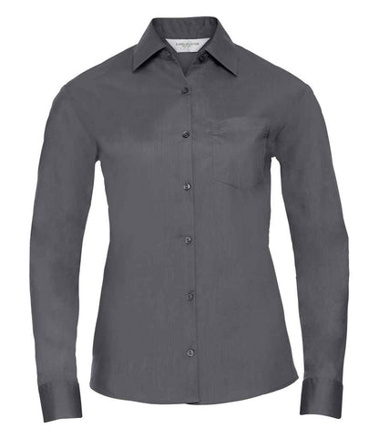 Russell Collection - Ladies Long Sleeve Easy Care Poplin Shirt - 934F BLK XS