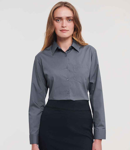 Russell Collection - Ladies Long Sleeve Easy Care Poplin Shirt - 934F CVY XS