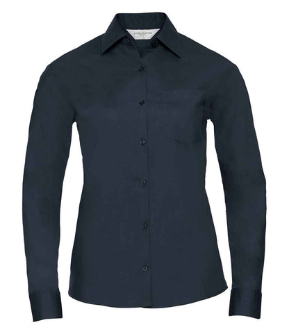 Russell Collection - Ladies Long Sleeve Easy Care Poplin Shirt - 934F BLK XS