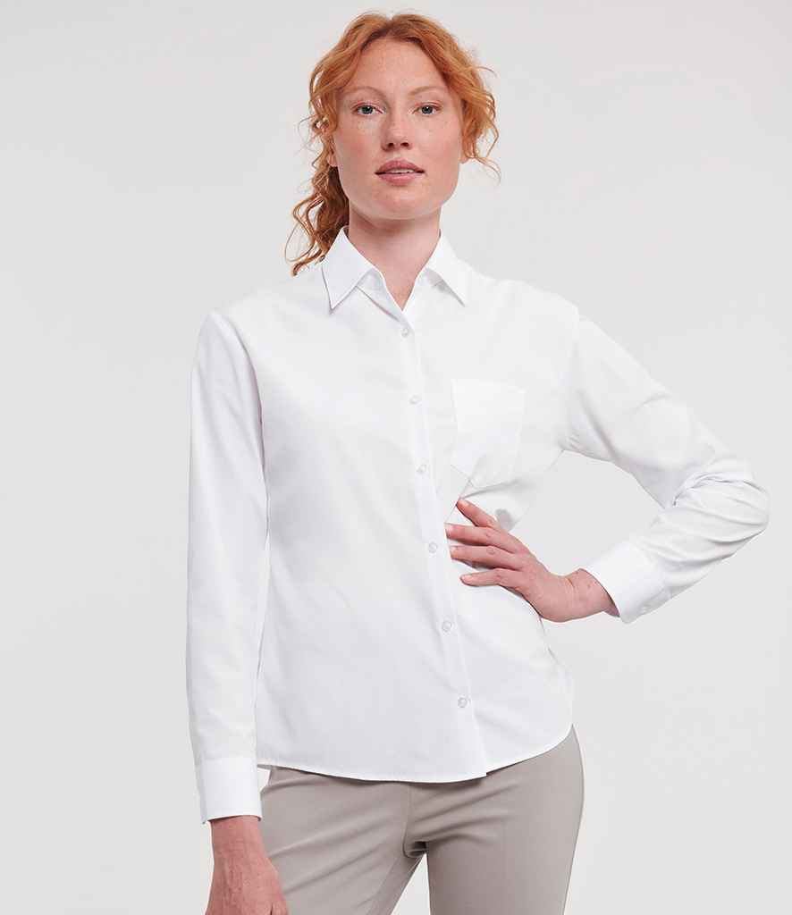 Russell Collection - Ladies Long Sleeve Easy Care Poplin Shirt - 934F WHI XS
