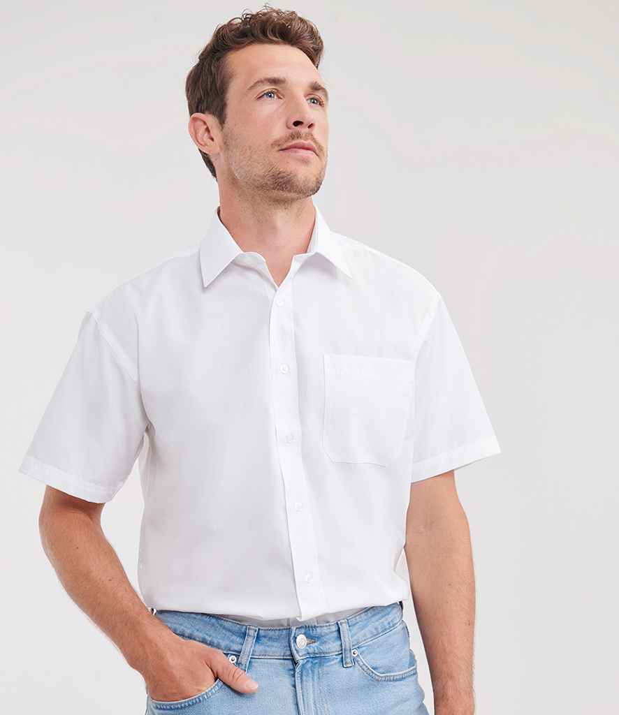 Russell Collection - Short Sleeve Easy Care Poplin Shirt - 935M WHI S