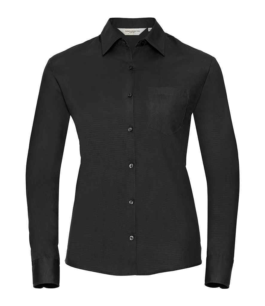 Russell Collection - Ladies Long Sleeve Easy Care Cotton Poplin Shirt - 936F BLK XS