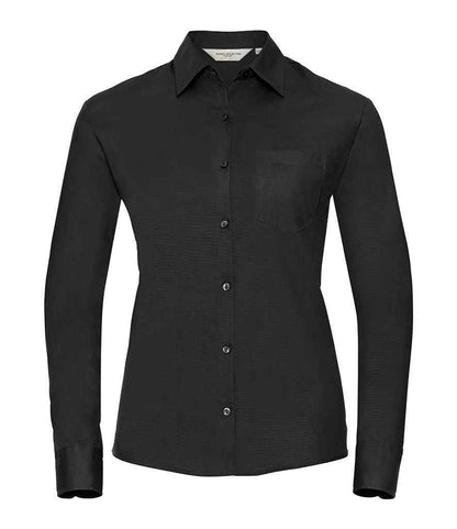 Russell Collection - Ladies Long Sleeve Easy Care Cotton Poplin Shirt - 936F BLK XS