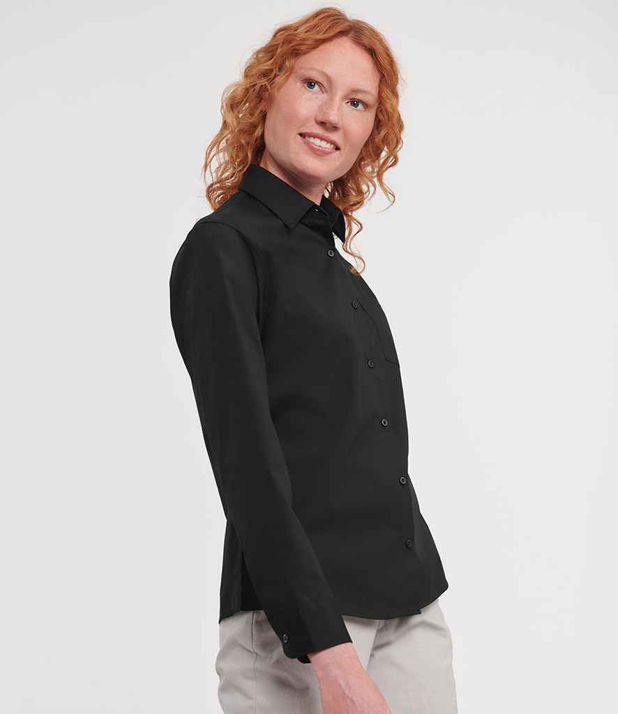Russell Collection - Ladies Long Sleeve Easy Care Cotton Poplin Shirt - 936F BLK XS