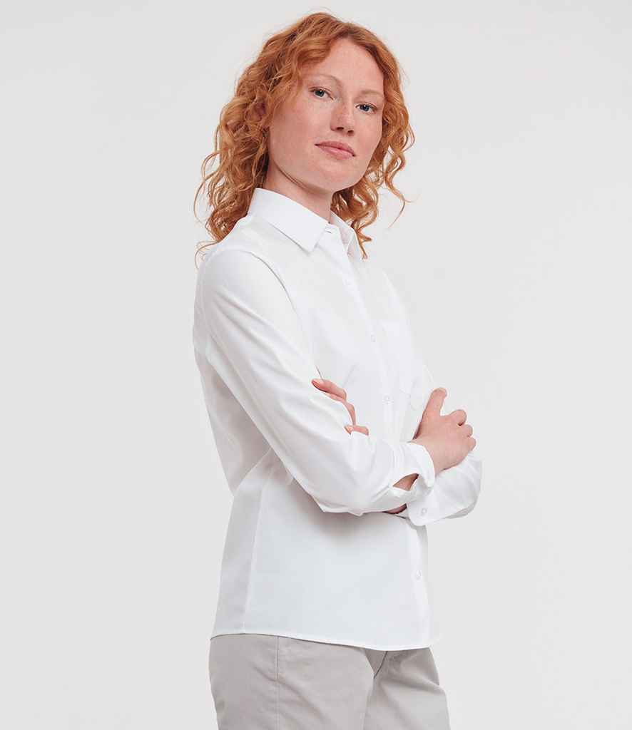 Russell Collection - Ladies Long Sleeve Easy Care Cotton Poplin Shirt - Pierre Francis