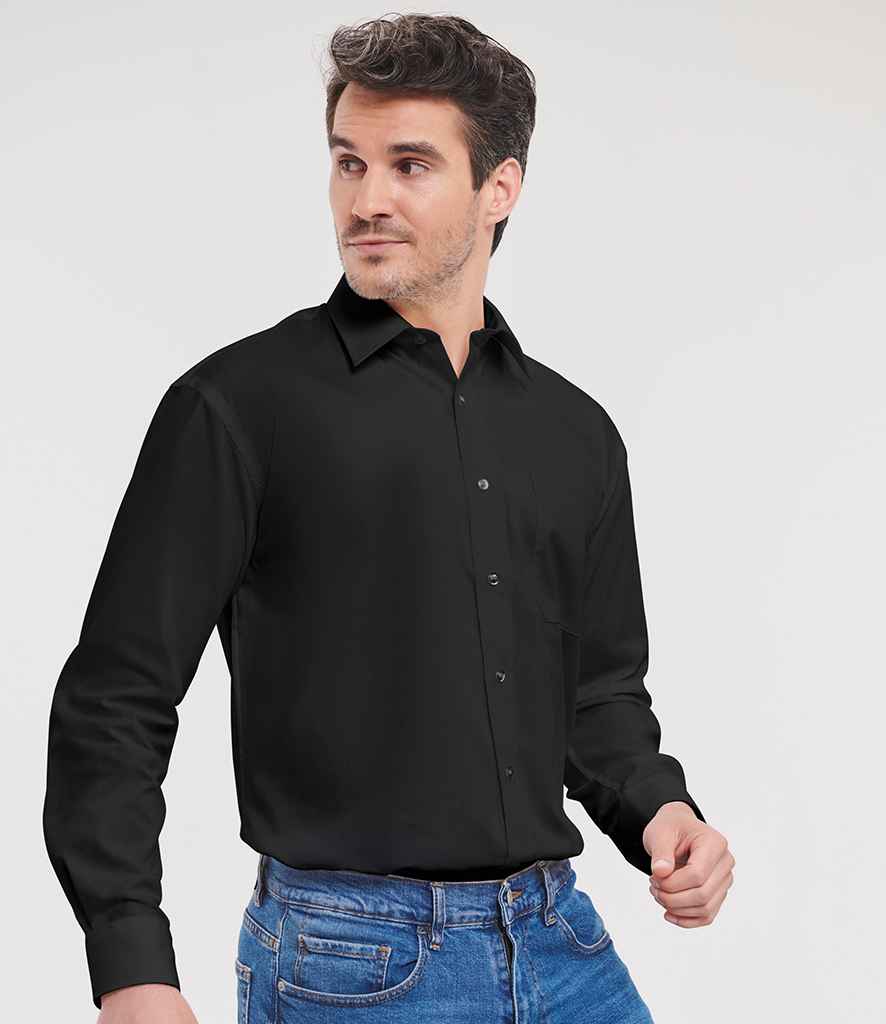 Russell Collection - Long Sleeve Easy Care Cotton Poplin Shirt - 936M BLK S