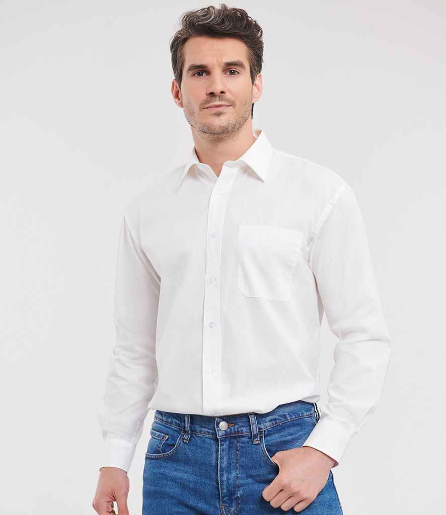 Russell Collection - Long Sleeve Easy Care Cotton Poplin Shirt - 936M WHI S