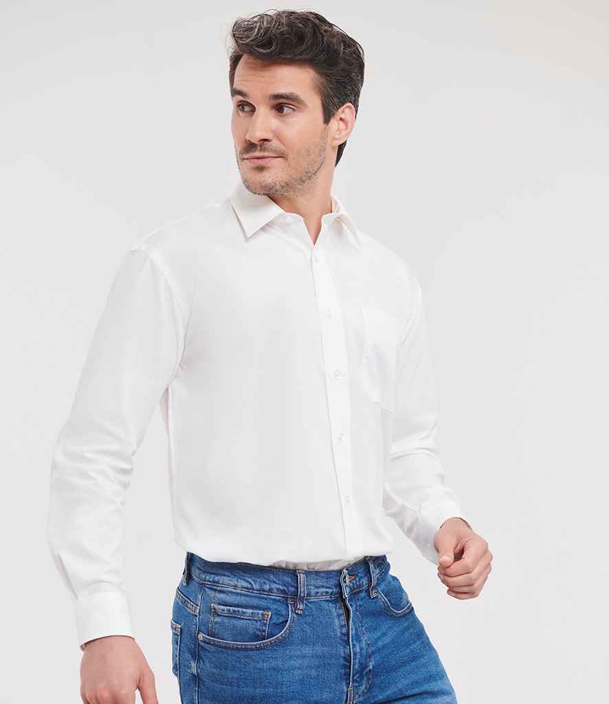 Russell Collection - Long Sleeve Easy Care Cotton Poplin Shirt - Pierre Francis