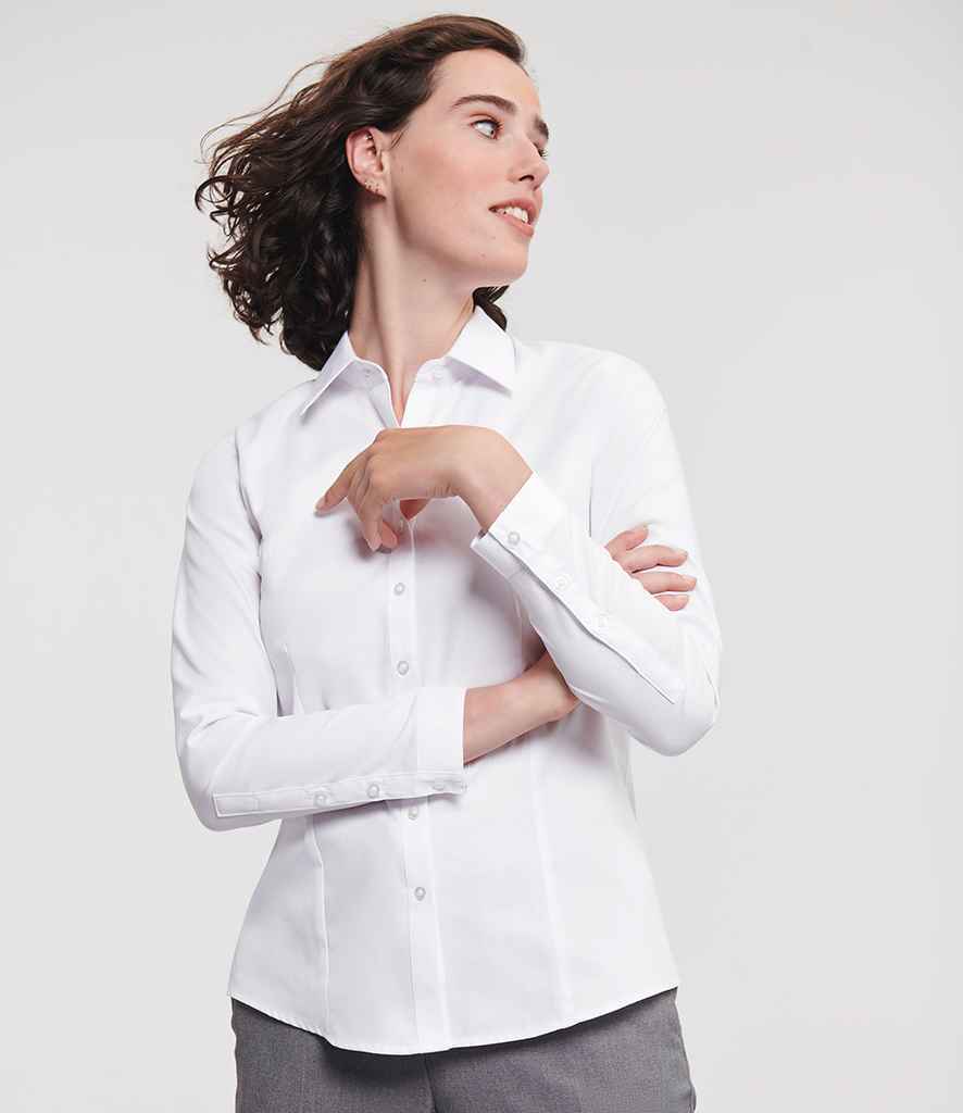 Russell Collection - Ladies Long Sleeve Herringbone Shirt - 962F WHI XS