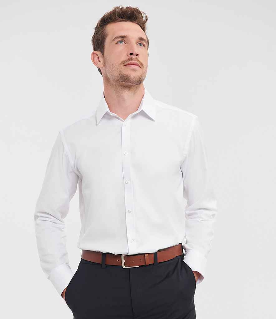 Russell Collection - Long Sleeve Herringbone Shirt - 962M WHI 14.5
