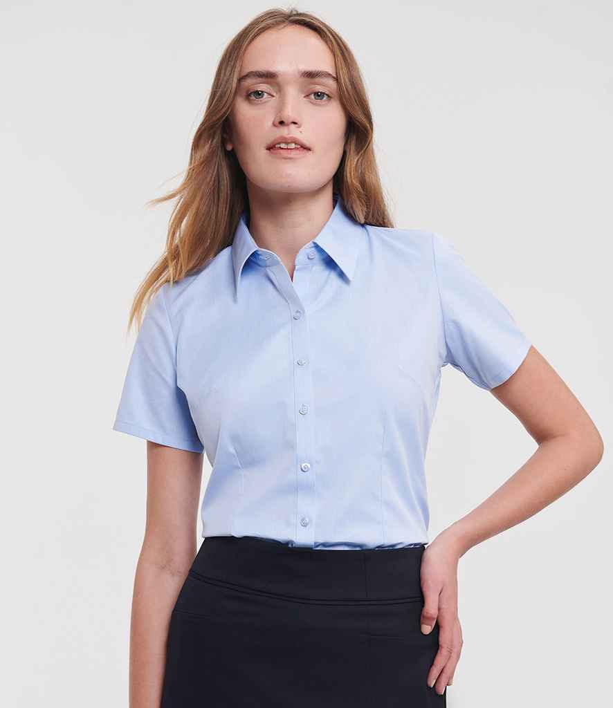 Russell Collection - Ladies Short Sleeve Herringbone Shirt - 963F LBL XS