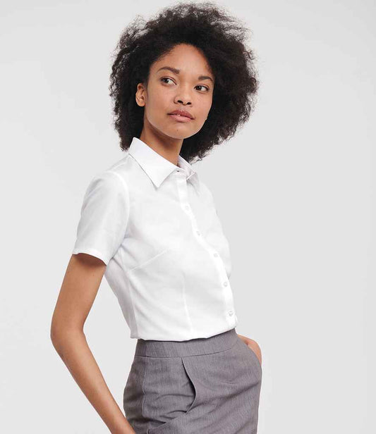 Russell Collection - Ladies Short Sleeve Herringbone Shirt