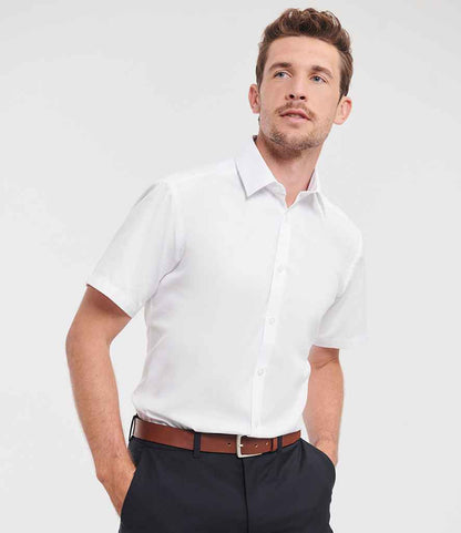 Russell Collection - Short Sleeve Herringbone Shirt - 963M WHI 14.5