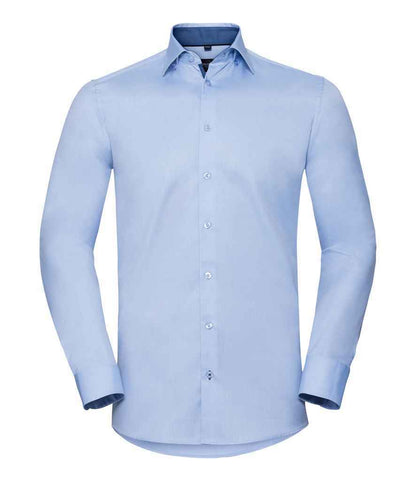 Russell Collection - Long Sleeve Contrast Herringbone Shirt - 964M LB/MB 14.5