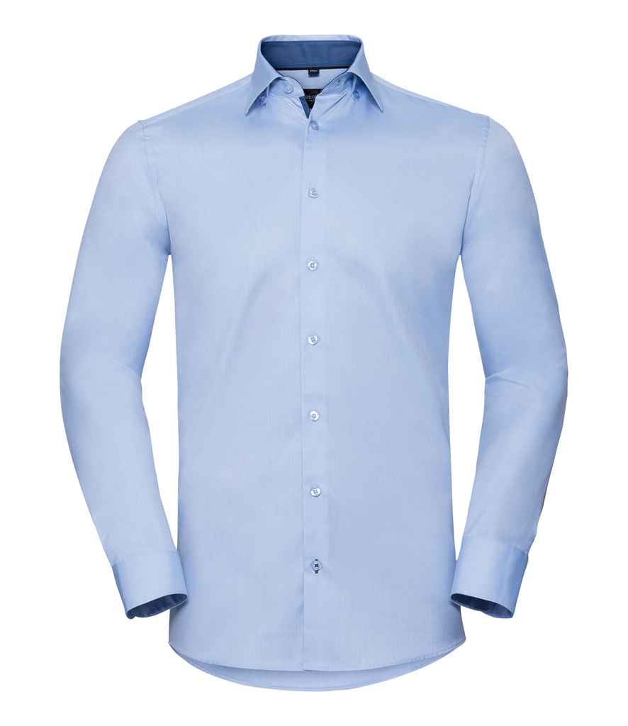 Russell Collection - Long Sleeve Contrast Herringbone Shirt