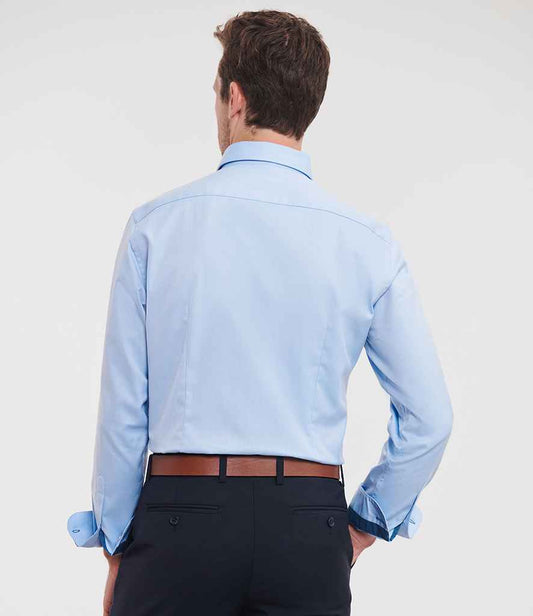 Russell Collection - Long Sleeve Contrast Herringbone Shirt - Pierre Francis