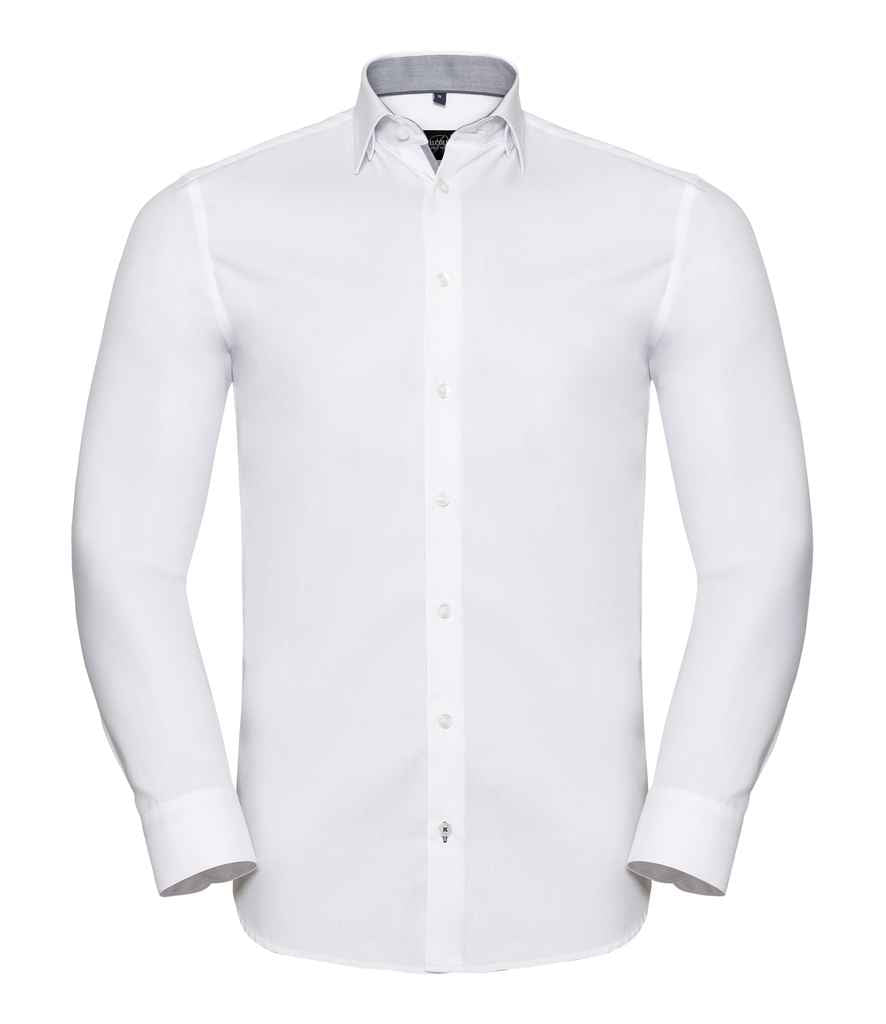 Russell Collection - Long Sleeve Contrast Herringbone Shirt - 964M LB/MB 14.5