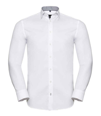 Russell Collection - Long Sleeve Contrast Herringbone Shirt - 964M LB/MB 14.5