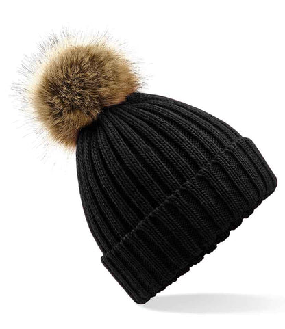 Beechfield - Faux Fur Pop Pom Chunky Beanie - BB412 BLK ONE