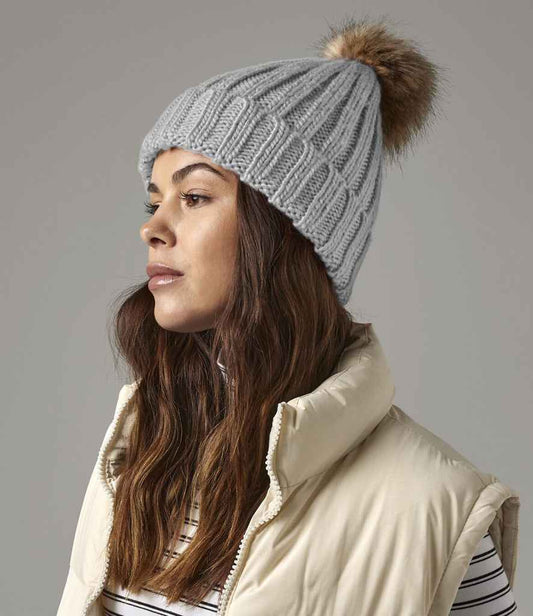 Beechfield - Faux Fur Pop Pom Chunky Beanie