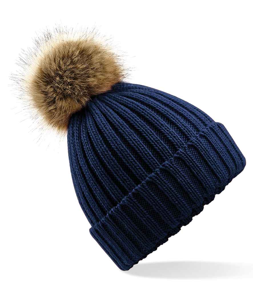 Beechfield - Faux Fur Pop Pom Chunky Beanie - BB412 NAV ONE