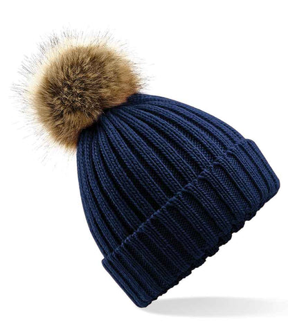 Beechfield - Faux Fur Pop Pom Chunky Beanie - BB412 NAV ONE