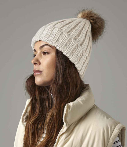 Beechfield - Faux Fur Pop Pom Chunky Beanie - BB412 OAT ONE