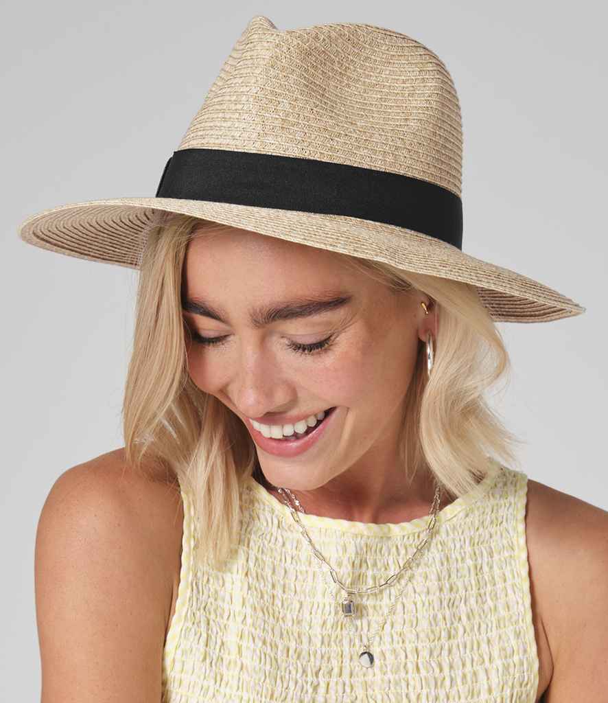 Beechfield - Straw Fedora - BB725 NT/BK S/M