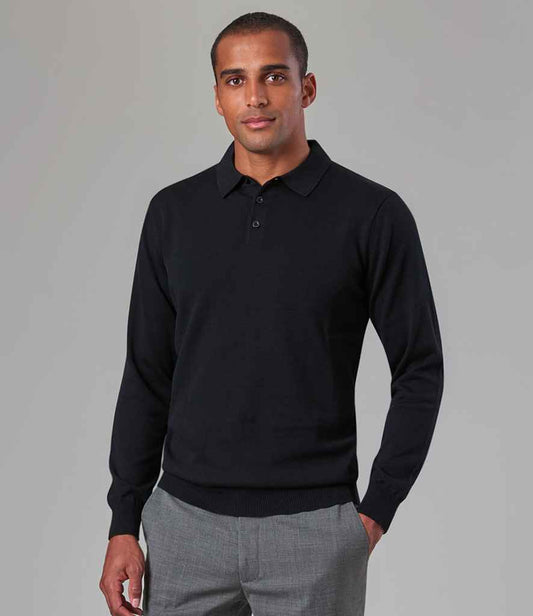 Brook Taverner - Casper Knitted Long Sleeve Polo Shirt - BK556 BLK S